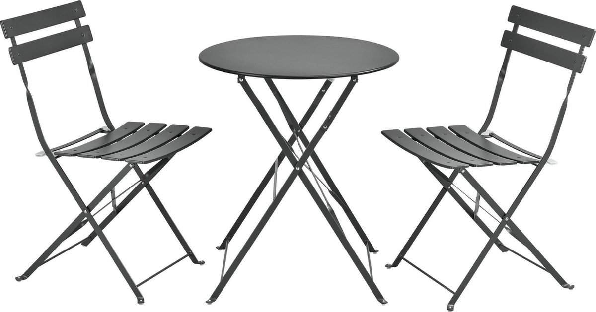 “En.casa Caprile Metal Bistro Set with 2 Dark Grey Garden Chairs” - Afbeelding 2