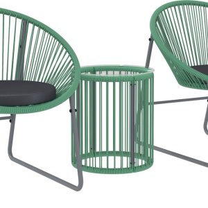 3-delige Tuinmeubelset Bistroset Kunststof-Rattan met Glazen Tafelblad – Groen