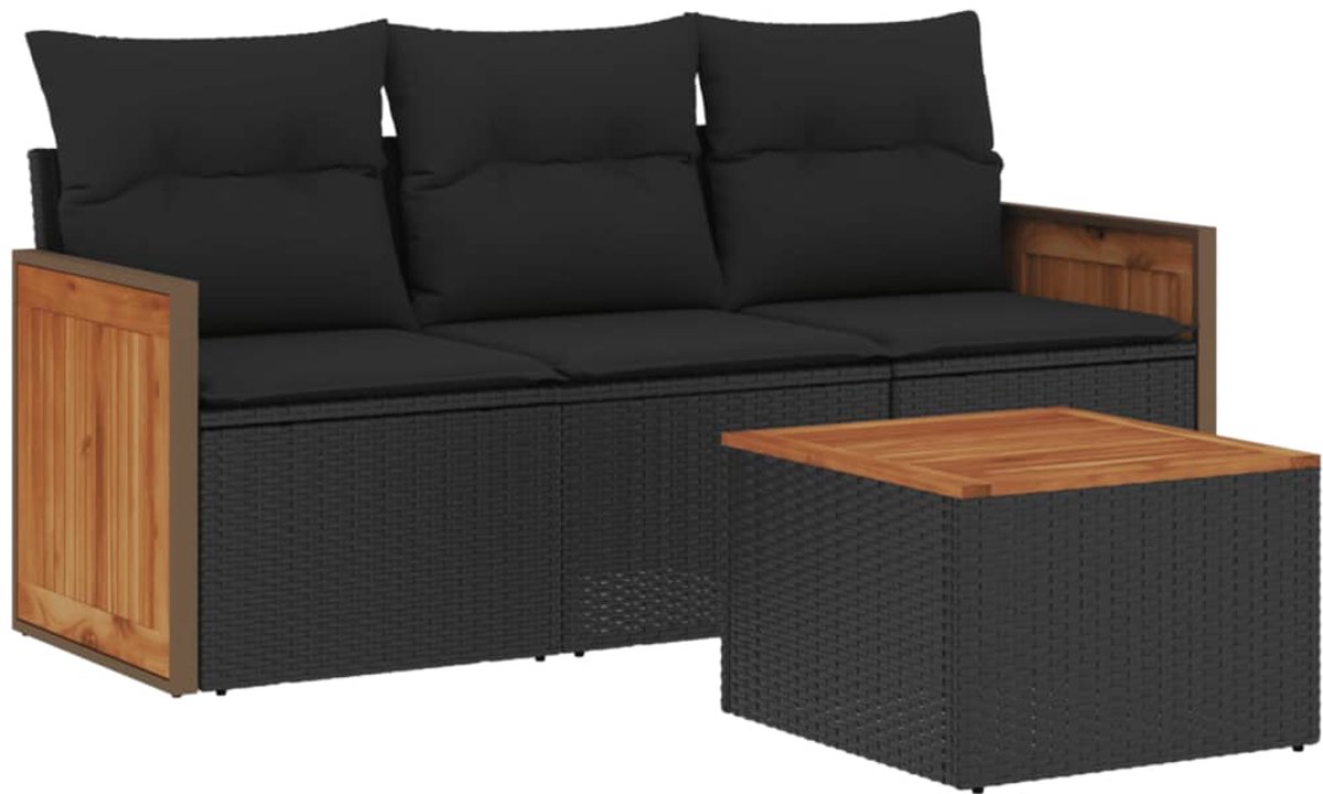 The Living Store 4-delige Loungeset met kussens poly rattan zwart – Loungeset – Lounge Set – Tuinlounge – Buitentijnen – Outdoor Furniture