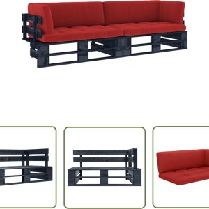 The Living Store Tweezitsbank pallet met kussens zwart geïmpregneerd grenenhout – Tuinbank – Palletbank – Tuinset – Buitentijnen – Lounge